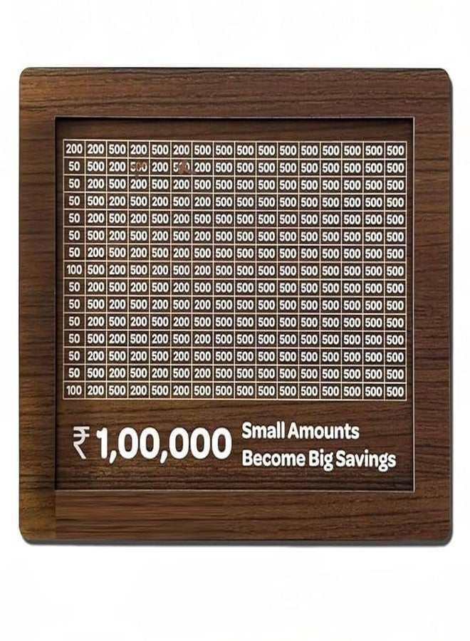 RAAHA Wooden Money Savings Box with Goal Tracker Chart, ₹1,00,000 Target Amount, Cash Collection Bank for Kids and Adults - Image 1